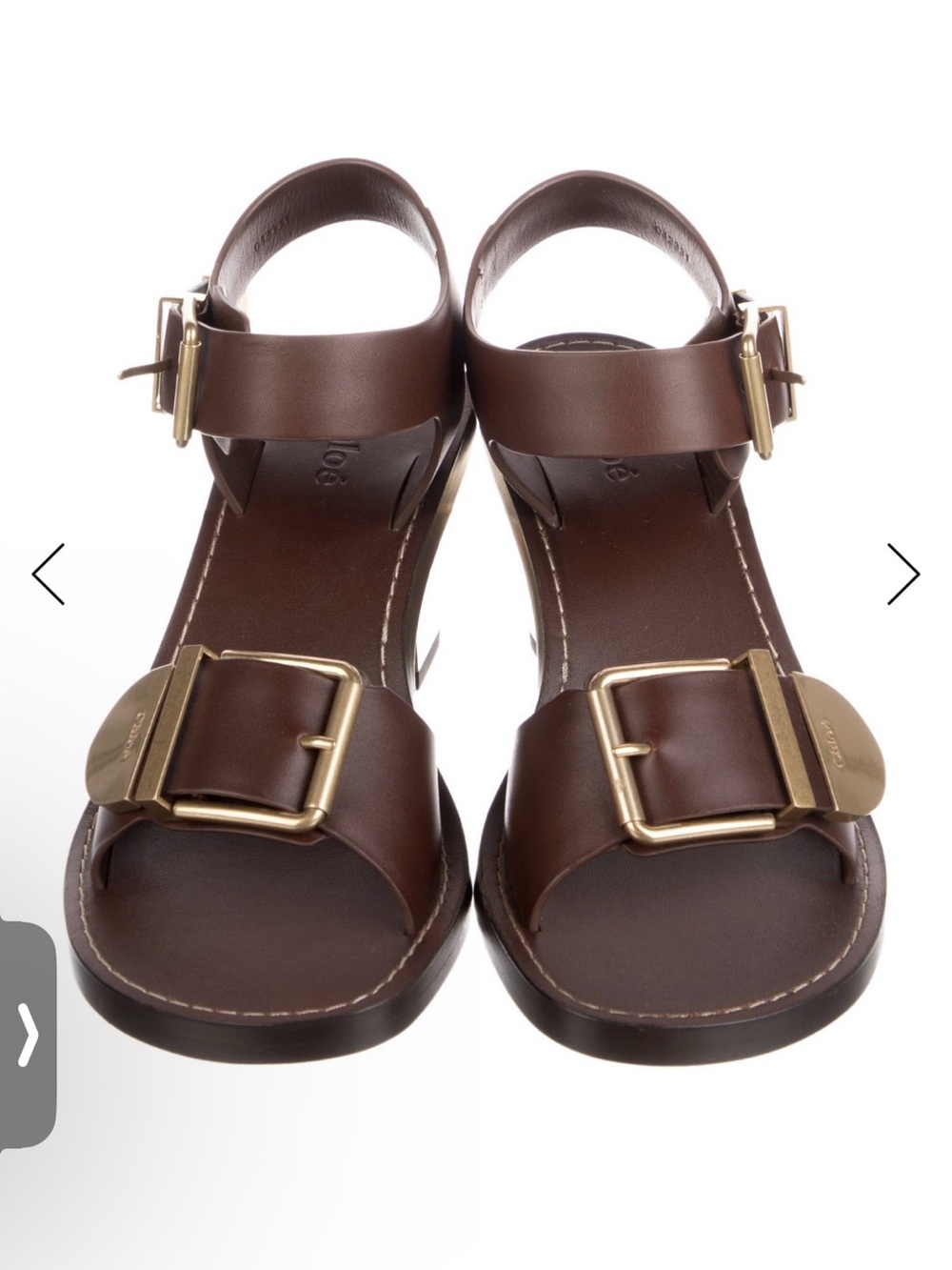 Chloe Brown Leather Buckle Sandals with Gold Hardware